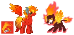 Size: 3021x1428 | Tagged: safe, artist:ragedox, derpibooru import, oc, oc:ragedox, unofficial characters only, hybrid, kirin, nirik, pegasus, angry, cutie mark, doom, fire, image, male, mane of fire, metal, nirik oc, png, redraw, simple background, smiling, solo, transparent background, vector, wings