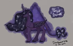 Size: 1280x800 | Tagged: safe, artist:stargazerseven, derpibooru import, oc, oc:cosmos, unofficial characters only, alicorn, pony, alicorn oc, ethereal mane, galaxy mane, horn, image, jpeg, male, raised hoof, signature, solo, stallion, wings