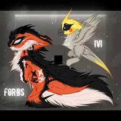 Size: 1080x1080 | Tagged: safe, artist:_b.r.a.z.z.e.r.s__, derpibooru import, oc, unofficial characters only, bird, cockatiel, monster pony, chest fluff, duo, fluffy, hoof fluff, image, jpeg