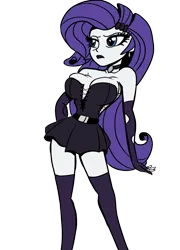 Size: 2480x3443 | Tagged: suggestive, artist:stammis, derpibooru import, edit, editor:jaycee, rarity, equestria girls, bodice, breasts, busty rarity, clothes, colored, emo, female, flat colors, gloves, image, long gloves, png, simple background, socks, solo, solo female, stockings, thigh highs, transparent background