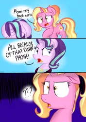 Size: 1000x1414 | Tagged: safe, artist:swivel starsong, derpibooru import, luster dawn, starlight glimmer, pony, unicorn, boomer, boomer starlight, comic, context is for the weak, female, floppy ears, headmare starlight, image, jpeg, mare, millennial luster dawn, mother and child, mother and daughter, mothers gonna mother, offspring, older, older starlight glimmer, parent:starlight glimmer, parent:sunburst, parents:starburst, unfathomable stupidity