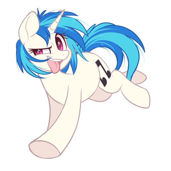 Size: 690x690 | Tagged: safe, alternate version, artist:higgly-chan, derpibooru import, vinyl scratch, pony, unicorn, female, image, mare, open mouth, png, simple background, solo, tongue out, underhoof, white background