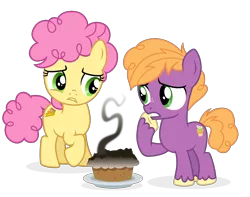 Size: 12020x9455 | Tagged: safe, artist:cirillaq, derpibooru import, li'l cheese, little mac, earth pony, pony, the last problem, absurd resolution, burnt, colt, duo, duo male, food, image, male, pie, png, simple background, transparent background, vector