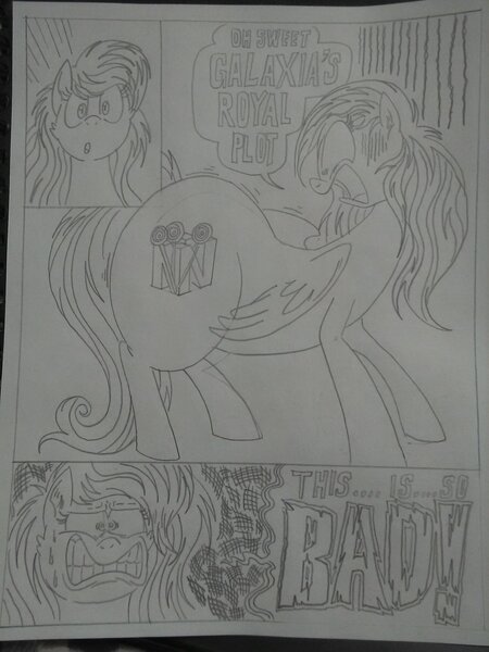 Size: 1944x2592 | Tagged: safe, artist:princebluemoon3, author:bigonionbean, derpibooru import, oc, oc:candy clumsy, oc:rainbow candy, oc:rainbow tashie, earth pony, pegasus, pony, comic:sisterly silliness, black and white, butt, canterlot, canterlot castle, castle, comic, commissioner:bigonionbean, confused, cutie mark, dialogue, embarrassed, extra thicc, female, flank, fusion, fusion:rainbow candy, grayscale, hallway, image, jiggle, jpeg, mare, merge, merging, monochrome, plot, scared, shaking, shocked, shocked expression, surprised, traditional art