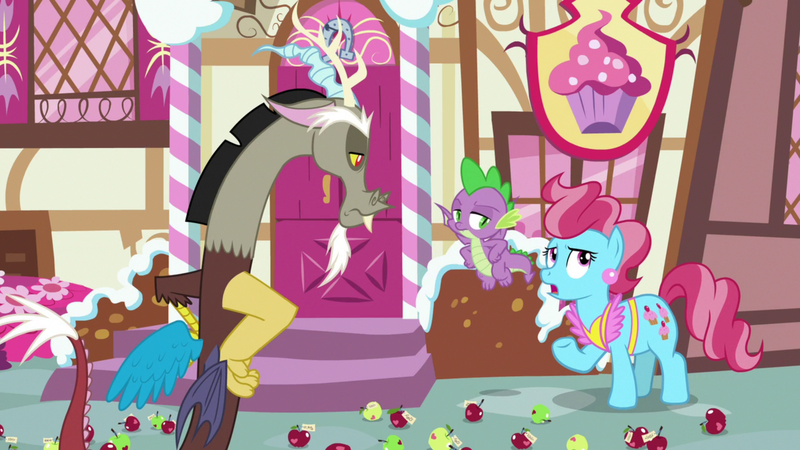 Size: 1920x1080 | Tagged: safe, derpibooru import, screencap, cup cake, discord, spike, the big mac question, image, png