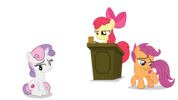 Size: 1191x670 | Tagged: dead source, safe, artist:chebut, derpibooru import, apple bloom, scootaloo, sweetie belle, earth pony, pegasus, pony, unicorn, on your marks, cutie mark crusaders, disappointed, female, filly, image, lidded eyes, looking down, png, podium, sad, simple background, transparent background, vector