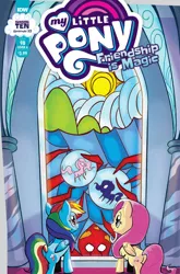 Size: 1318x2000 | Tagged: safe, derpibooru import, idw, fluttershy, princess celestia, princess luna, rainbow dash, alicorn, kraken, pegasus, pony, spoiler:comic, spoiler:comic98, butt, canterlot castle, cloud, comic cover, cover, female, glass, image, jpeg, mare, mountain, my little pony logo, pinklestia, plot, season 10, solo, sphere, stained glass window, sun