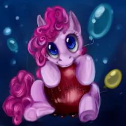 Size: 700x700 | Tagged: safe, artist:shad-o-ren, derpibooru import, pinkie pie, earth pony, pony, balloon, female, get well soon, image, mare, png, solo, underhoof