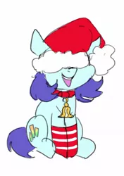Size: 1094x1551 | Tagged: safe, artist:neoncel, derpibooru import, oc, oc:raven mcchippy, unofficial characters only, earth pony, pony, bell, bell collar, christmas, clothes, collar, hat, holiday, image, jpeg, santa hat, simple background, socks, solo, striped socks, white background