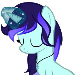 Size: 654x642 | Tagged: safe, artist:aquabright0219, derpibooru import, oc, oc:aqua bright, unofficial characters only, pony, unicorn, bust, eyes closed, female, glowing horn, horn, image, jewelry, mare, necklace, png, simple background, smi, solo, transparent background, unicorn oc