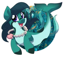 Size: 1500x1100 | Tagged: safe, artist:itstaylor-made, derpibooru import, oc, unofficial characters only, fish, seapony (g4), clothes, deviantart watermark, dorsal fin, female, fish tail, flowing mane, flowing tail, image, jewelry, necklace, obtrusive watermark, ocean, open mouth, pearl necklace, png, purple eyes, seashell, seashell necklace, see-through, simple background, solo, swimming, tail, transparent background, underwater, water, watermark