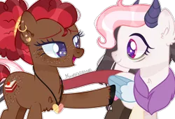 Size: 3192x2175 | Tagged: safe, artist:kurosawakuro, derpibooru import, oc, oc:mourning glory, oc:red velvet (stardazedsky), earth pony, hybrid, pony, female, image, interspecies offspring, mare, offspring, parent:cheese sandwich, parent:discord, parent:fluttershy, parent:pinkie pie, parents:cheesepie, parents:discoshy, png, simple background, transparent background