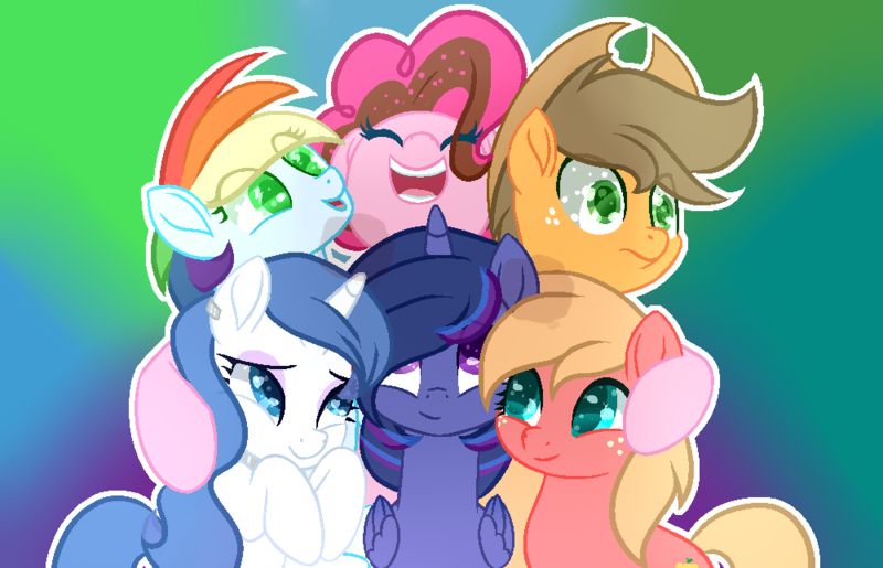 Size: 1000x644 | Tagged: safe, artist:littleskyrose-yt, derpibooru import, oc, oc:apple heart, oc:apple shine, oc:cotton candy, oc:glam, oc:storm runner, oc:twilight shine, unofficial characters only, alicorn, earth pony, pegasus, pony, unicorn, abstract background, alternate mane six, base used, colored pupils, cowboy hat, freckles, group hug, hat, hooves to the chest, hug, image, next generation, offspring, open mouth, outline, parent:applejack, parent:big macintosh, parent:caramel, parent:cheese sandwich, parent:fancypants, parent:flash sentry, parent:fluttershy, parent:pinkie pie, parent:rainbow dash, parent:rarity, parent:soarin', parent:twilight sparkle, parents:carajack, parents:cheesepie, parents:flashlight, parents:fluttermac, parents:raripants, parents:soarindash, png, raised hoof, smiling