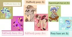 Size: 3559x1832 | Tagged: safe, artist:dellieses, derpibooru import, oc, unofficial characters only, cow, earth pony, human, pegasus, pony, unicorn, advertisement, base used, bust, commission info, crossed legs, ear fluff, earth pony oc, eyelashes, eyes closed, female, grin, hoof hold, hoof polish, horn, image, male, mare, necktie, pegasus oc, png, raised hoof, relaxing, sitting, smiling, stallion, unicorn oc, whistle, wings