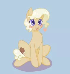 Size: 1800x1900 | Tagged: safe, anonymous artist, derpibooru import, oc, oc:chestnut cream, unofficial characters only, earth pony, pony, 4chan, blushing, cel shading, colored, cute, drawthread, femboy, freckles, heart, heart eyes, image, male, ocbetes, png, shading, simple background, sitting, smiling, solo, stallion, wingding eyes