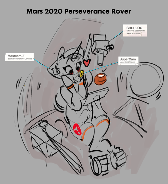 Size: 1677x1844 | Tagged: safe, artist:alumx, derpibooru import, oc, pony, robot, robot pony, unicorn, cheek squish, diagram, female, image, mars rover, perseverance, png, sketch, solo, squishy cheeks, wheel