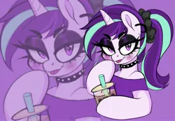 Size: 4096x2831 | Tagged: safe, artist:techycutie, derpibooru import, starlight glimmer, pony, unicorn, alternate hairstyle, clothes, collar, glimmer goth, goth, image, jpeg, makeup, smiling, solo, teenage glimmer, zoom layer