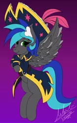 Size: 2500x4000 | Tagged: safe, artist:draconightmarenight, artist:proyects_s, derpibooru import, oc, oc:summer breeze, pegasus, pony, clothes, colored, cosplay, costume, flat colors, halloween, halloween costume, hat, holiday, image, jpeg, pirate, pirate hat, pirate twilight, solo