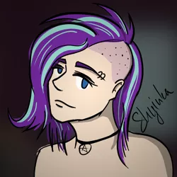 Size: 1076x1076 | Tagged: safe, artist:minegirl007, artist:shyinka, derpibooru import, starlight glimmer, human, alternate hairstyle, choker, eyebrow piercing, female, humanized, image, pentagram, piercing, png, sidecut, solo, undercut