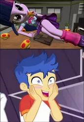 Size: 720x1054 | Tagged: suggestive, artist:scalelover, derpibooru import, edit, screencap, flash sentry, twilight sparkle, equestria girls, spring breakdown, 3d, bedroom eyes, blushing, boyshorts, clothes, cropped, eating, female, flashlight, giant twilight sparkle, giantess, growth, image, jpeg, lidded eyes, macro, male, mega mushroom, mega twilight sparkle, new super mario bros., open mouth, panties, purple underwear, reaction image, seductive, seductive pose, sexy, shipping, skirt, source filmmaker, starry eyes, straight, suggestive eating, super mario bros., underwear, upskirt, wingding eyes
