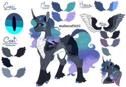 Size: 1280x882 | Tagged: safe, artist:malinraf1615, derpibooru import, oc, oc:yoru serene, alicorn, pony, chest fluff, deviantart watermark, image, male, obtrusive watermark, offspring, parent:king sombra, parent:princess luna, parents:lumbra, png, reference sheet, simple background, solo, stallion, transparent background, watermark