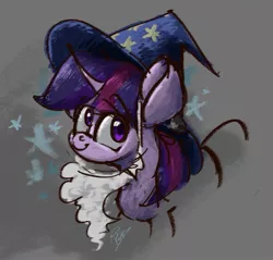Size: 2097x2003 | Tagged: safe, artist:rigbyh00ves, derpibooru import, twilight sparkle, pony, unicorn, bust, clothes, cosplay, costume, fake beard, female, hat, high res, image, jpeg, looking at you, looking up, mare, nightmare night costume, portrait, smiling, solo, stars, three quarter view, unicorn twilight, wizard hat