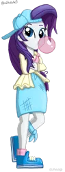 Size: 693x1832 | Tagged: safe, artist:lordshrekzilla20, derpibooru import, rarity, equestria girls, alternate hairstyle, blowing, bubblegum, disguise, female, food, gum, image, plainity, png, simple background, solo, transparent background