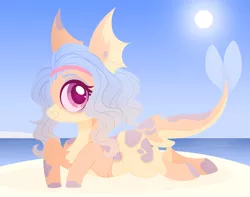 Size: 5067x4000 | Tagged: safe, artist:belka-sempai, derpibooru import, oc, unofficial characters only, original species, pony, shark, shark pony, beach, chest fluff, commission, facial markings, heart, heart hoof, image, island, looking at you, lying, lying down, markings, ocean, pale belly, png, prone, sand, shark pony oc