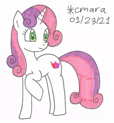 Size: 910x981 | Tagged: safe, artist:cmara, derpibooru import, sweetie belle, pony, unicorn, female, image, jpeg, mare, older, older sweetie belle, raised hoof, simple background, solo, traditional art, white background