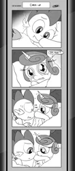 Size: 1451x3300 | Tagged: safe, artist:loreto-arts, derpibooru import, princess flurry heart, spike, dragon, pony, comic:friendship is innuendo, comic:friendship is innuendo vol. 2, boop, comic, image, monochrome, png, winged spike