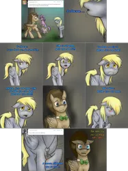 Size: 2254x3006 | Tagged: safe, artist:jitterbugjive, derpibooru import, amethyst star, derpy hooves, dinky hooves, doctor whooves, time turner, pegasus, pony, unicorn, ask discorded whooves, ask, bags under eyes, bowtie, crying, dialogue, discord whooves, doctor whooves is not amused, female, filly, image, jewelry, key, male, mare, necklace, png, race swap, sad, sparkles, stallion, tears of fear, tears of sadness, teenager, this will end in tears, this will not end well, tree, trio, tumblr comic, unshorn fetlocks