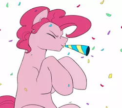 Size: 2080x1850 | Tagged: safe, artist:renka2802, derpibooru import, pinkie pie, earth pony, pony, bubble berry, confetti, image, jpeg, male, party horn, rule 63, solo, stallion