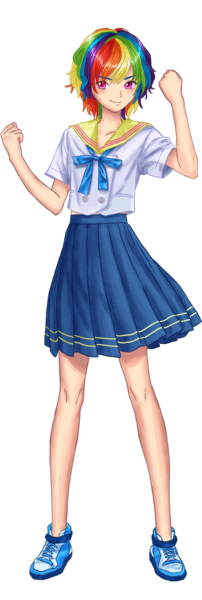 Size: 1375x4092 | Tagged: safe, artist:erim-kawamori, derpibooru import, rainbow dash, human, alternate hairstyle, clothes, female, humanized, image, png, schoolgirl, school uniform, shirt, shoes, simple background, skirt, sneakers, solo, transparent background