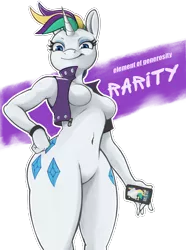 Size: 2612x3508 | Tagged: suggestive, alternate version, artist:wild-thunder06, derpibooru import, rarity, anthro, human, pony, unicorn, alternate hairstyle, barbie doll anatomy, female, females only, humanized, image, looking at you, mobile phone, nudity, phone, png, punk, raripunk, simple background, smartphone, solo, transparent background