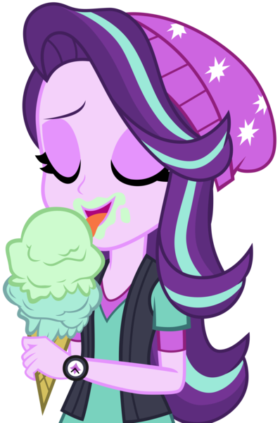 Size: 5269x7944 | Tagged: safe, artist:famousmari5, derpibooru import, starlight glimmer, equestria girls, mirror magic, spoiler:eqg specials, absurd resolution, beanie, clothes, dessert, eyes closed, female, food, hat, ice cream, ice cream cone, image, licking, open mouth, png, simple background, solo, tongue out, transparent background, vector, vest, watch, wristwatch