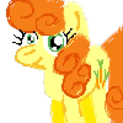 Size: 1200x1200 | Tagged: safe, artist:mario64, derpibooru import, carrot top, golden harvest, earth pony, pony, 8-bit, background pony, carrot, cutie mark, female, food, image, mare, pixel art, png, simple background, smiling, transparent background