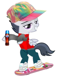 Size: 1873x2500 | Tagged: safe, artist:rapmlpandbttffan23, derpibooru import, edit, rumble, pegasus, pony, back to the future, back to the future ii, back to the future part 2, bipedal, bttf, clothes, colt, drink, hat, hoverboard, image, jacket, looking at you, male, nike, pants, pepsi, pepsi perfect, png, shoes, simple background, soda, solo, transparent background