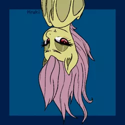 Size: 850x850 | Tagged: safe, artist:hrukii, derpibooru import, fluttershy, bat pony, pony, bat ponified, bust, female, flutterbat, image, jpeg, looking at you, mare, portrait, race swap, solo, upside down