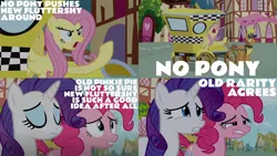 Size: 1986x1117 | Tagged: safe, derpibooru import, edit, edited screencap, editor:quoterific, screencap, fluttershy, pinkie pie, rarity, earth pony, pegasus, pony, unicorn, putting your hoof down, angry, eyes closed, fare ride, female, flutterbitch, gritted teeth, image, male, nose in the air, open mouth, png, worried, yelling