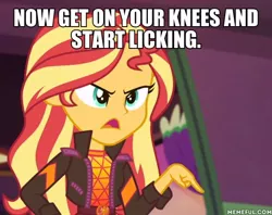 Size: 600x476 | Tagged: suggestive, derpibooru import, edit, edited screencap, screencap, sunset shimmer, equestria girls, equestria girls series, sunset's backstage pass!, spoiler:eqg series (season 2), caption, geode of empathy, image, image macro, jpeg, magical geodes, memeful.com, text