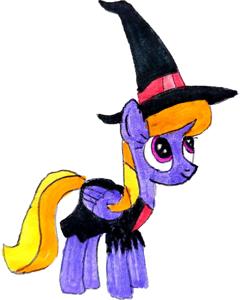 Size: 2476x3098 | Tagged: safe, artist:topsangtheman, derpibooru import, cloud kicker, pegasus, pony, clothes, costume, image, looking up, png, simple background, solo, traditional art, transparent background, witch