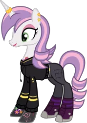 Size: 3500x4920 | Tagged: safe, artist:n0kkun, derpibooru import, sweetie belle, pony, unicorn, alternate hairstyle, belt, boots, clothes, commission, converse, cute, diasweetes, ear piercing, earring, eyeshadow, female, headcanon, hoodie, horn, horn ring, image, jeans, jewelry, lipstick, makeup, mare, older, older sweetie belle, pants, piercing, png, ring, shoes, simple background, socks, solo, striped socks, sweatshirt, tattoo, transparent background