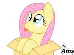 Size: 1600x1200 | Tagged: safe, artist:amgiwolf, derpibooru import, fluttershy, pegasus, pony, :p, box, bust, eyelashes, female, image, mare, png, pony in a box, simple background, solo, tongue out, transparent background