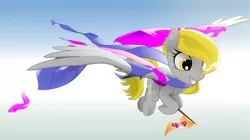 Size: 1440x807 | Tagged: safe, artist:aquilateagle, derpibooru import, derpy hooves, pegasus, pony, 3d, fabric, female, flag, flying, image, jpeg, silk, solo, vector