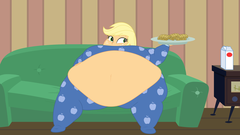 Size: 2560x1440 | Tagged: suggestive, artist:neongothic, derpibooru import, applejack, equestria girls, amplejack, apple fritter (food), applefat, bbw, belly, belly button, big belly, big breasts, breasts, busty applejack, clothes, couch, fat, fat boobs, fat fetish, fetish, food, footed sleeper, footie pajamas, huge belly, image, milk, morbidly obese, obese, pajamas, png, ssbbw, thighs, thunder thighs, weight gain