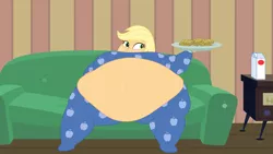 Size: 2560x1440 | Tagged: suggestive, artist:neongothic, derpibooru import, applejack, equestria girls, amplejack, apple fritter (food), applefat, bbw, belly, belly button, big belly, big breasts, breasts, busty applejack, clothes, couch, fat, fat boobs, fat fetish, fetish, food, footed sleeper, footie pajamas, huge belly, image, milk, morbidly obese, obese, pajamas, png, ssbbw, thighs, thunder thighs, weight gain