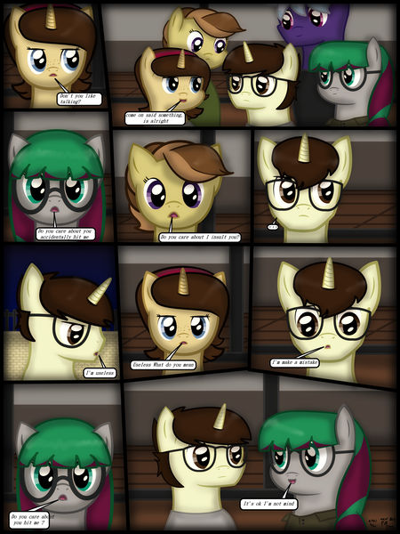 Size: 1750x2333 | Tagged: safe, artist:99999999000, derpibooru import, oc, oc:cwe, oc:firearm king, oc:li anna, oc:mar baolin, oc:zhang cathy, unofficial characters only, earth pony, pegasus, pony, unicorn, comic:new guy, comic, female, glasses, image, male, png