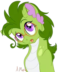 Size: 698x863 | Tagged: safe, artist:alicemaple, derpibooru import, oc, oc:peridot, unofficial characters only, dracony, hybrid, bust, glasses, image, interspecies offspring, offspring, parent:rarity, parent:spike, parents:sparity, png, simple background, solo, transparent background