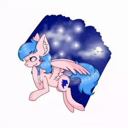 Size: 640x640 | Tagged: safe, artist:cinnavee, derpibooru import, oc, unofficial characters only, pegasus, pony, ear fluff, flying, image, jpeg, night, pegasus oc, simple background, solo, stars, thinking, white background, wings