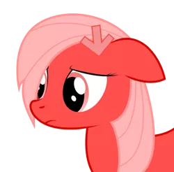Size: 1012x996 | Tagged: safe, artist:joey, derpibooru import, edit, oc, oc:downvote, ponified, unofficial characters only, earth pony, pony, derpibooru, arrow, bust, cropped, derpibooru ponified, female, floppy ears, frown, icon, image, mare, meta, png, portrait, side view, simple background, solo, transparent background, upscaled, waifu2x